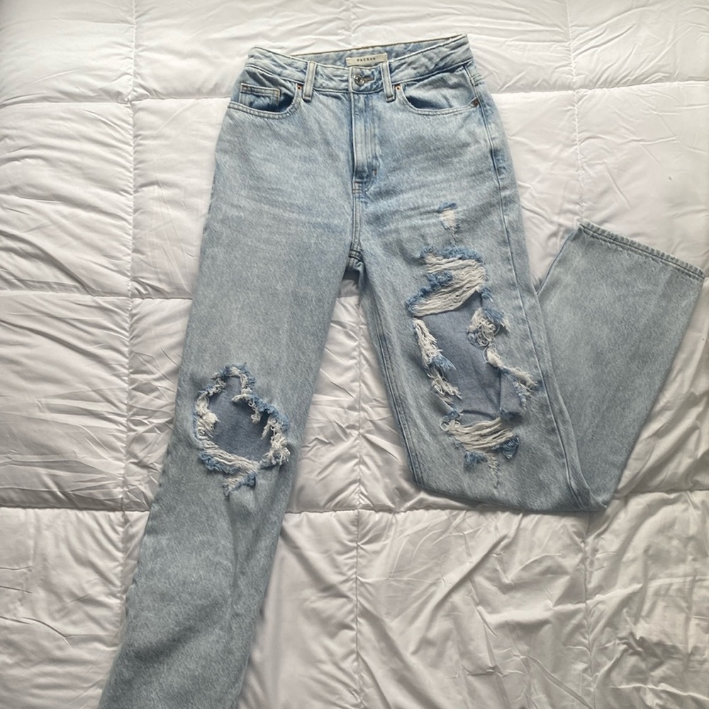 Pacsun high rise, distressed jeans, eco wash